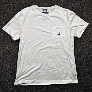 Nautica Deck T-Shirt Men’s Large White Pocket Tee Active Stretch Casual